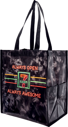 7 Eleven Reusable Bag with the saying always open, always awesome
