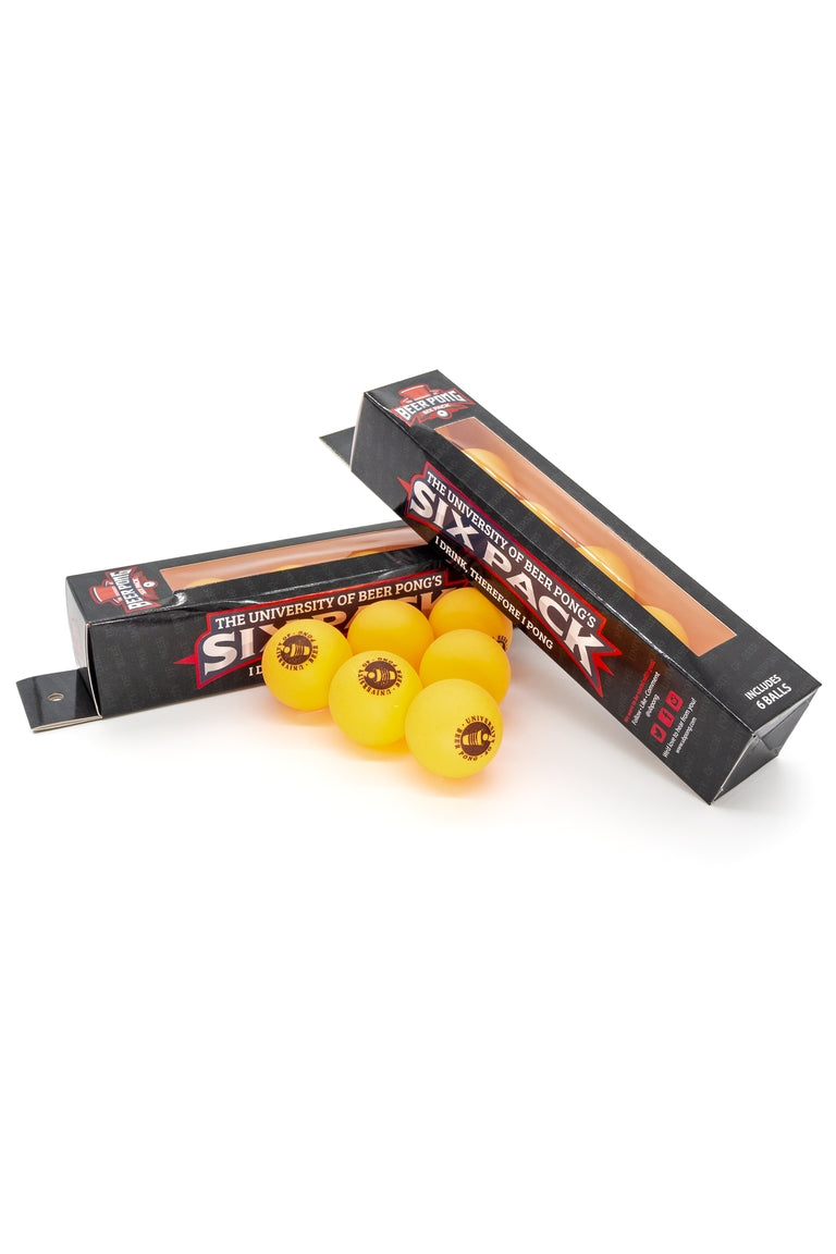 Beer pong balls in black packaging. Color of beer pongs are neon orange
