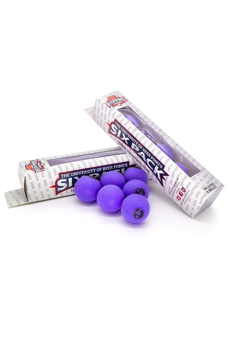 Beer pong balls in black packaging. Color of beer pongs are neon purple