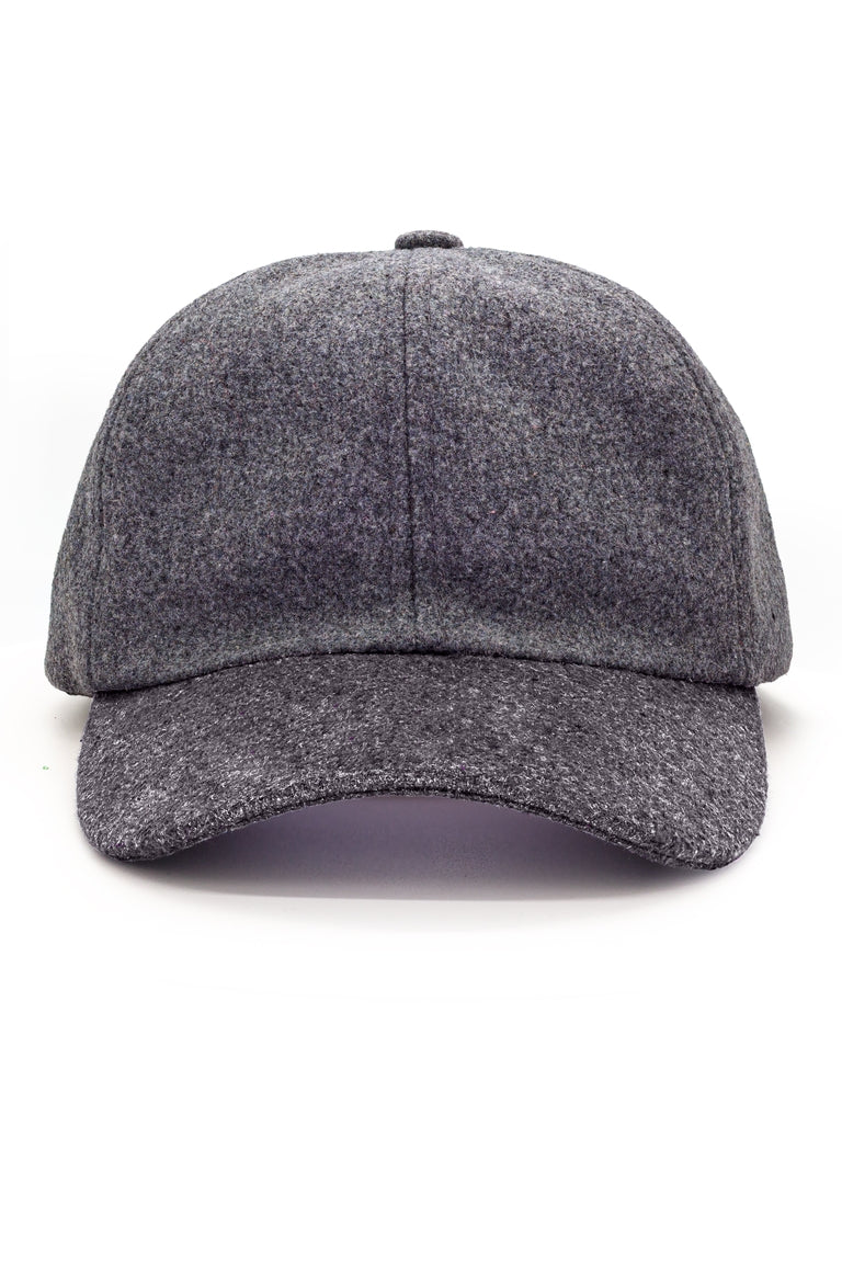 A baseball call with a charcoal color visor and a charcoal color cap made for winter