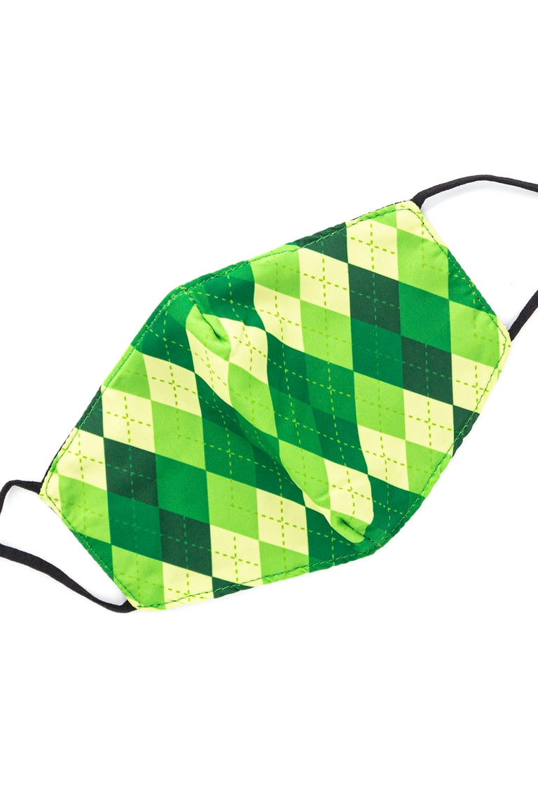 Máscara de moda de correa ajustable - Plaid verde