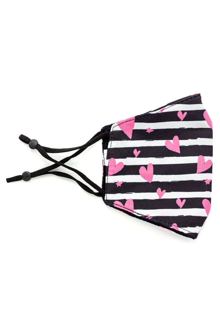 Máscara De Moda Strap Ajustável-Corações e Stripes