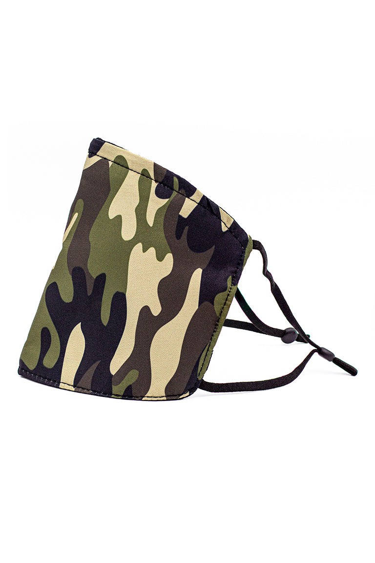 Mascarilla de moda de correa ajustable con / nariz CAMO GREEN