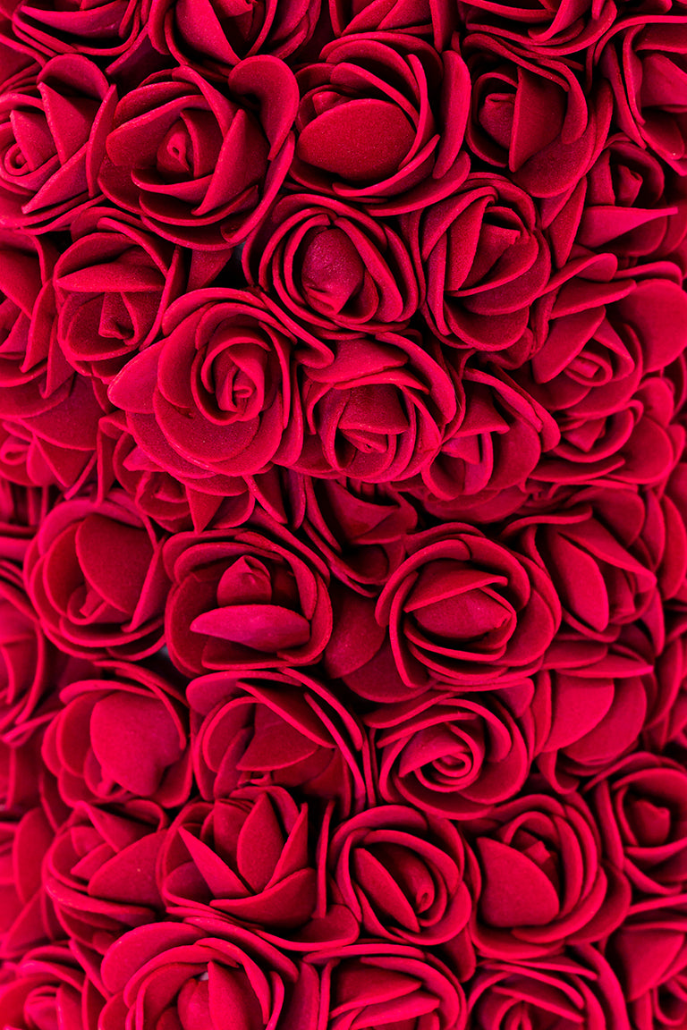A close up shot of the burgundy foam flowers