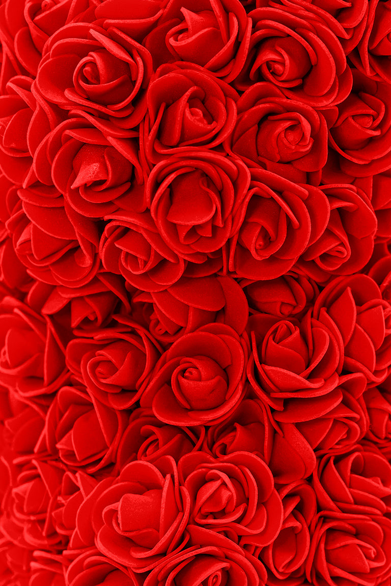 A close up shot of red foam shaped roses