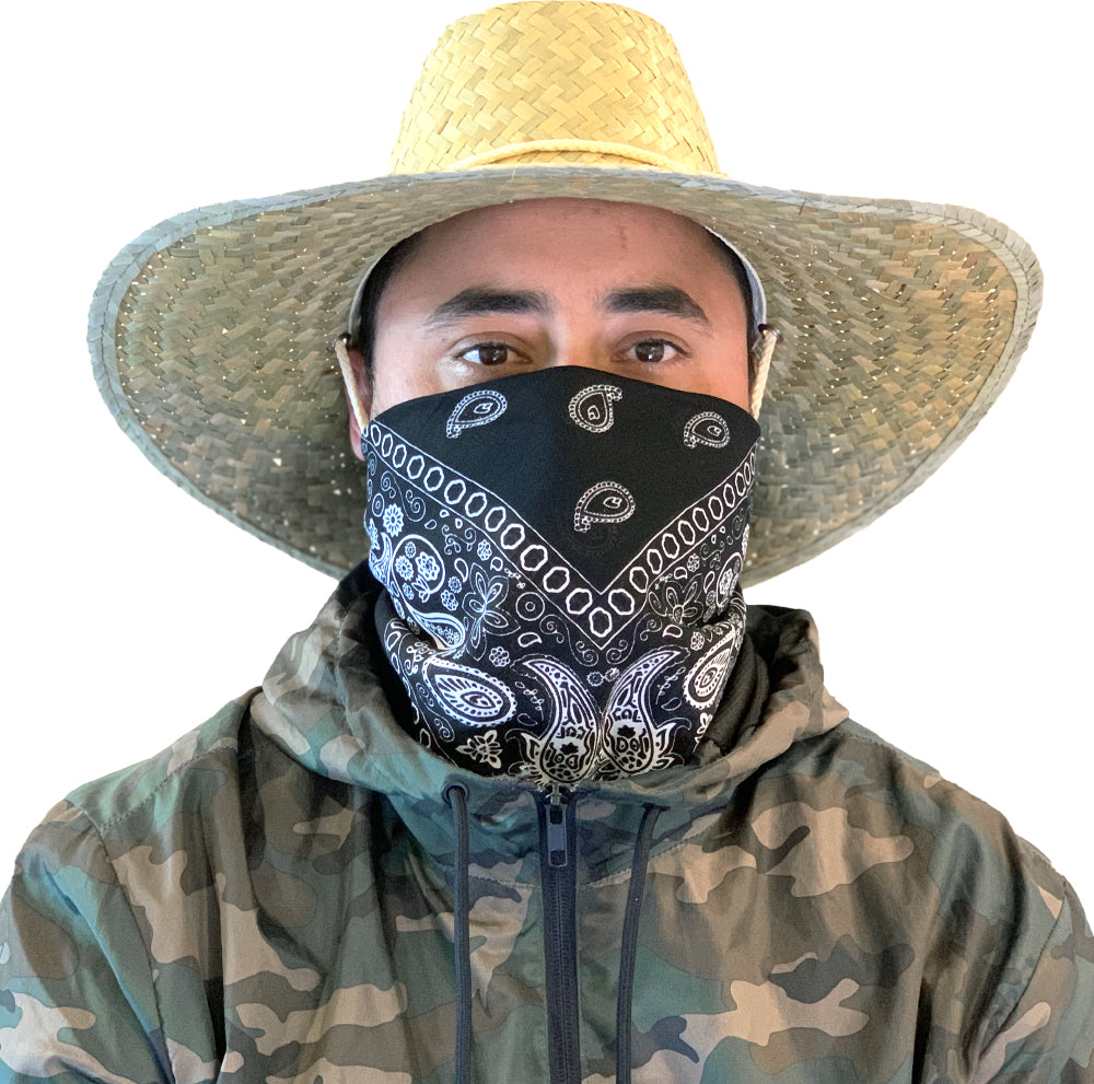 Model wearing black bandana