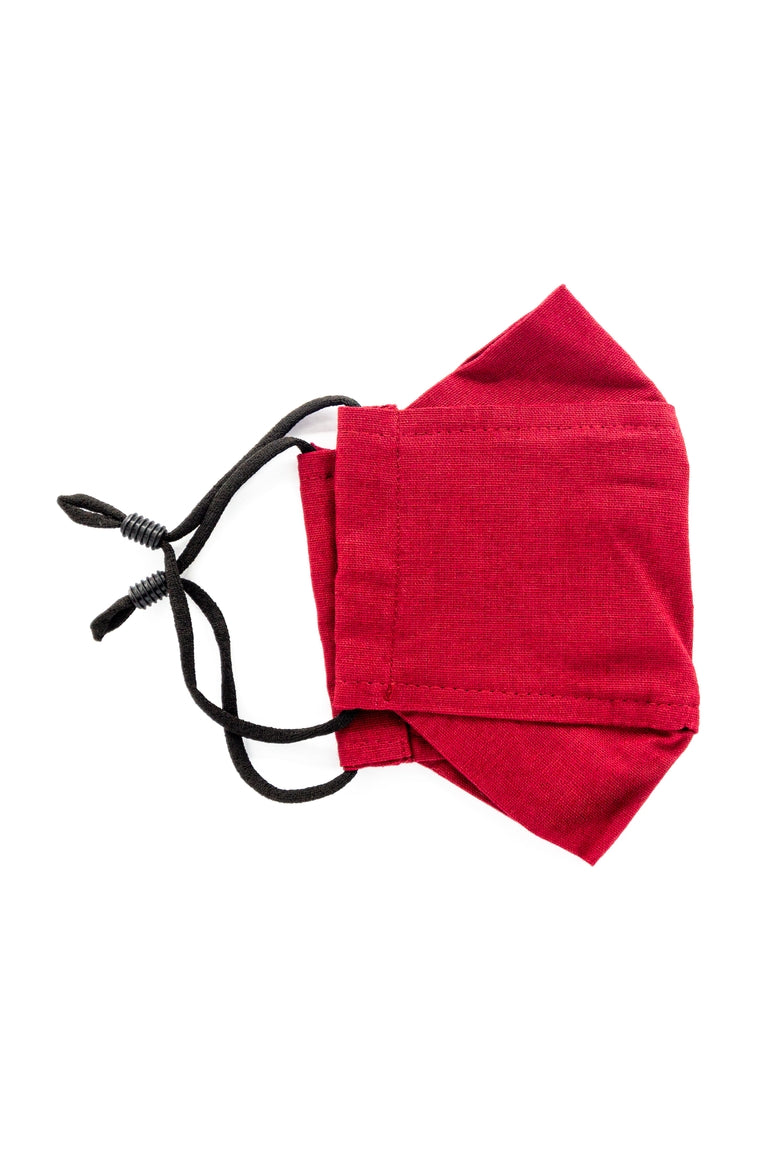 A burgundy colored adjustable face mask made in Turkey