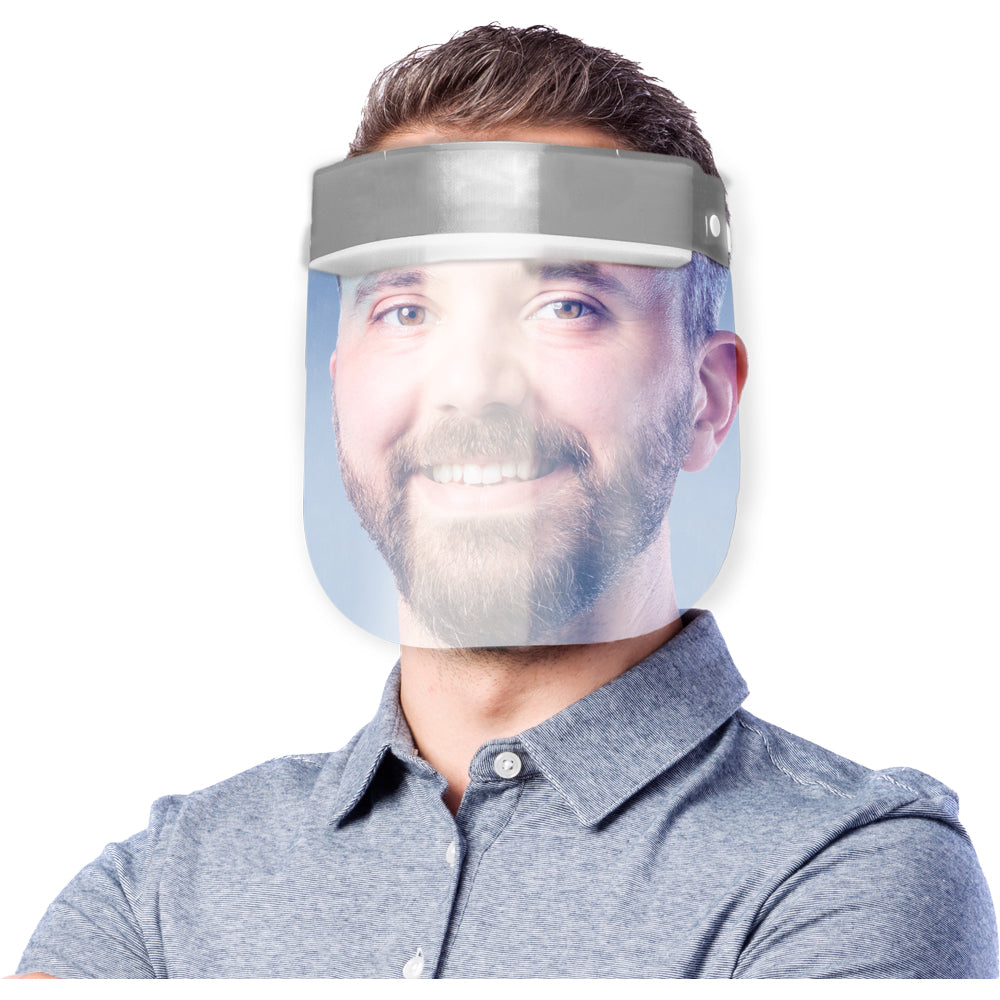 A male model wearing an adult face shield
