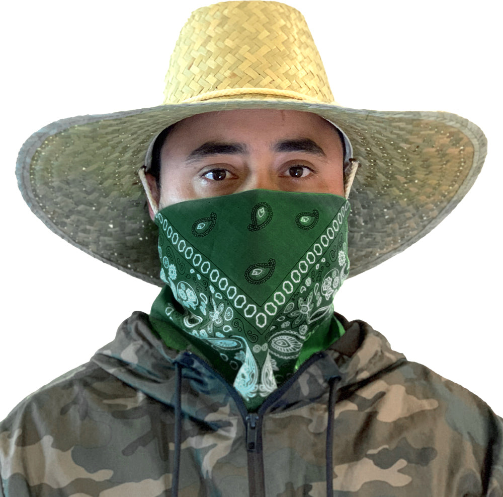 Model wearing dark green bandana