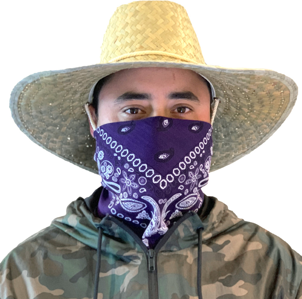 Model wearing purple bandana