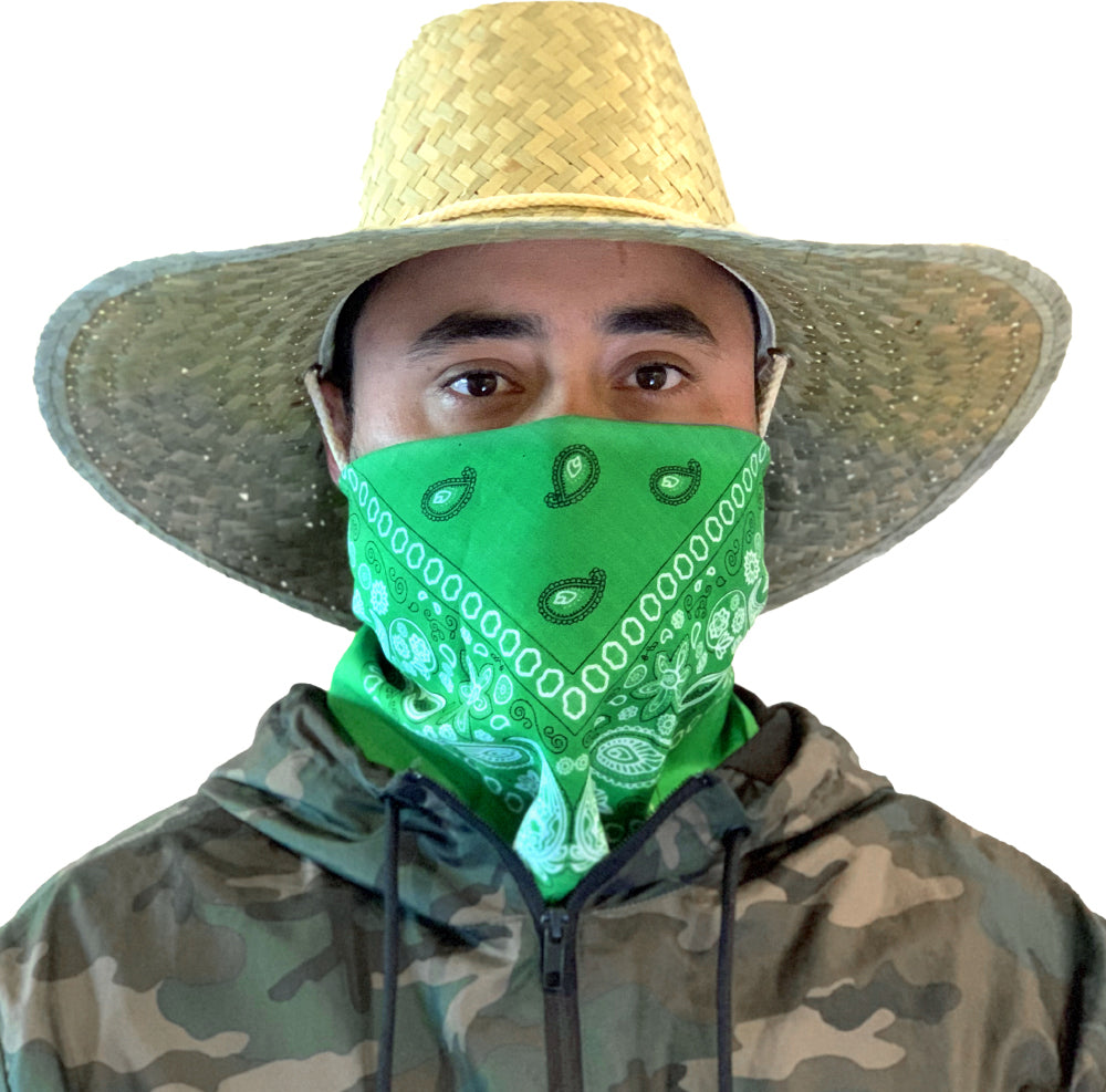 Model wearing green bandana