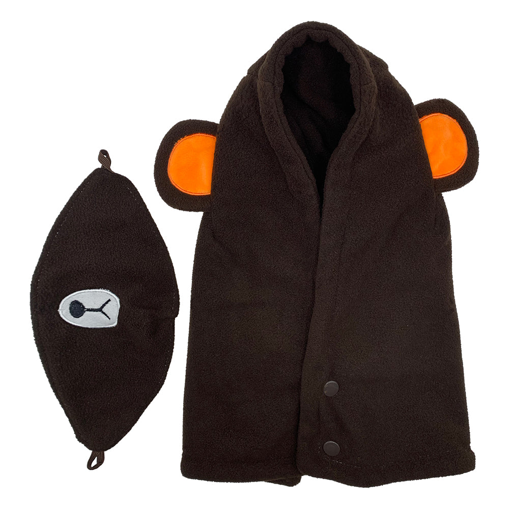 The fleece hood detached from the face mask