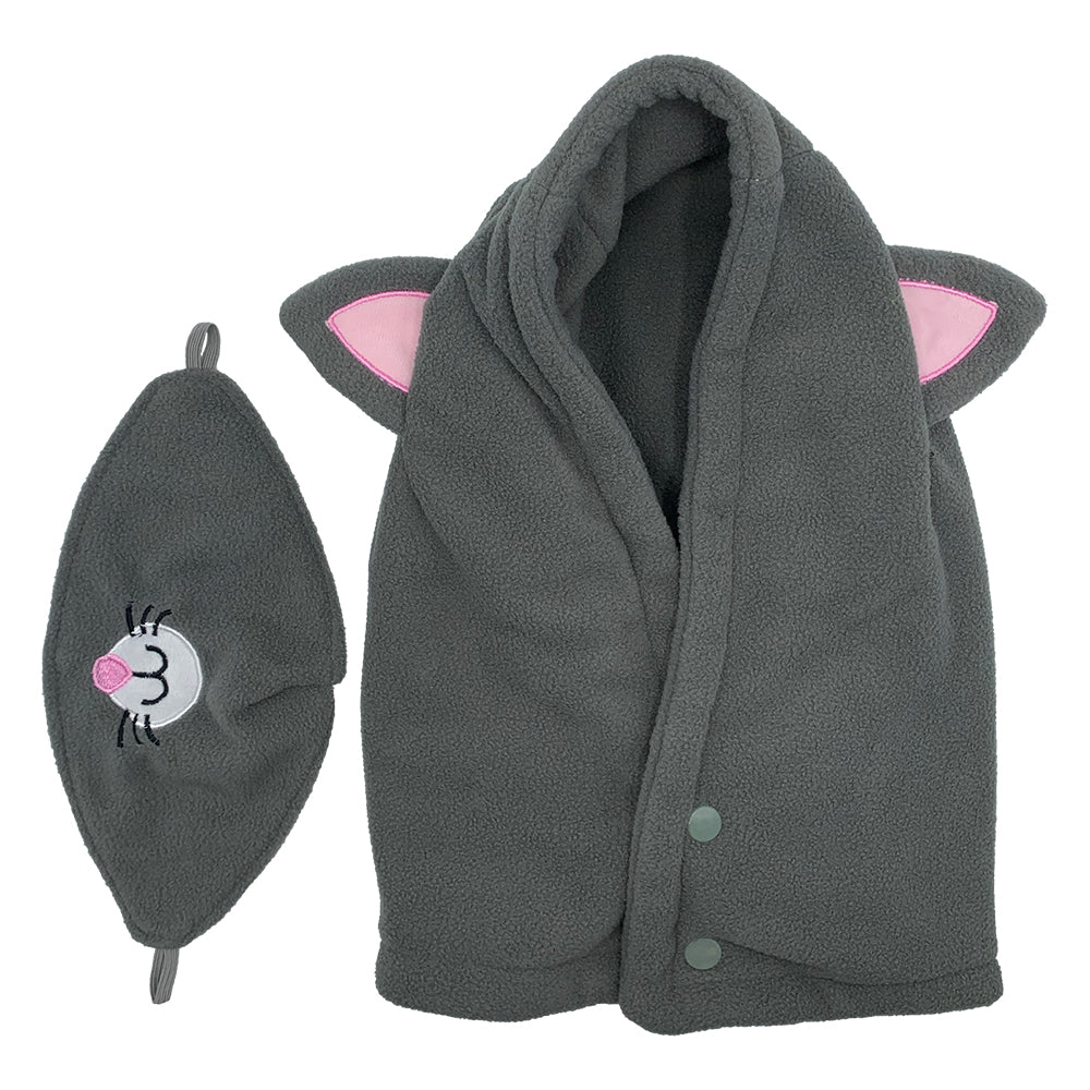 The fleece hood detached from the face mask