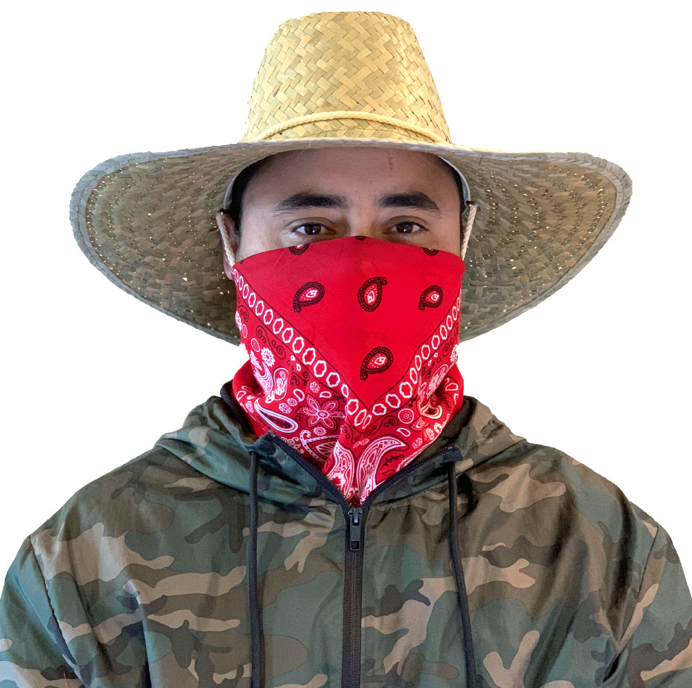 Model wearing red bandana