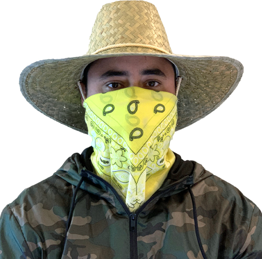 Model wearing yellow bandana