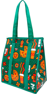 A reusable bag with colors inspired by 7 Eleven brand colors