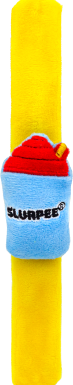 A slap bracelet with a slurpee cup plush attached