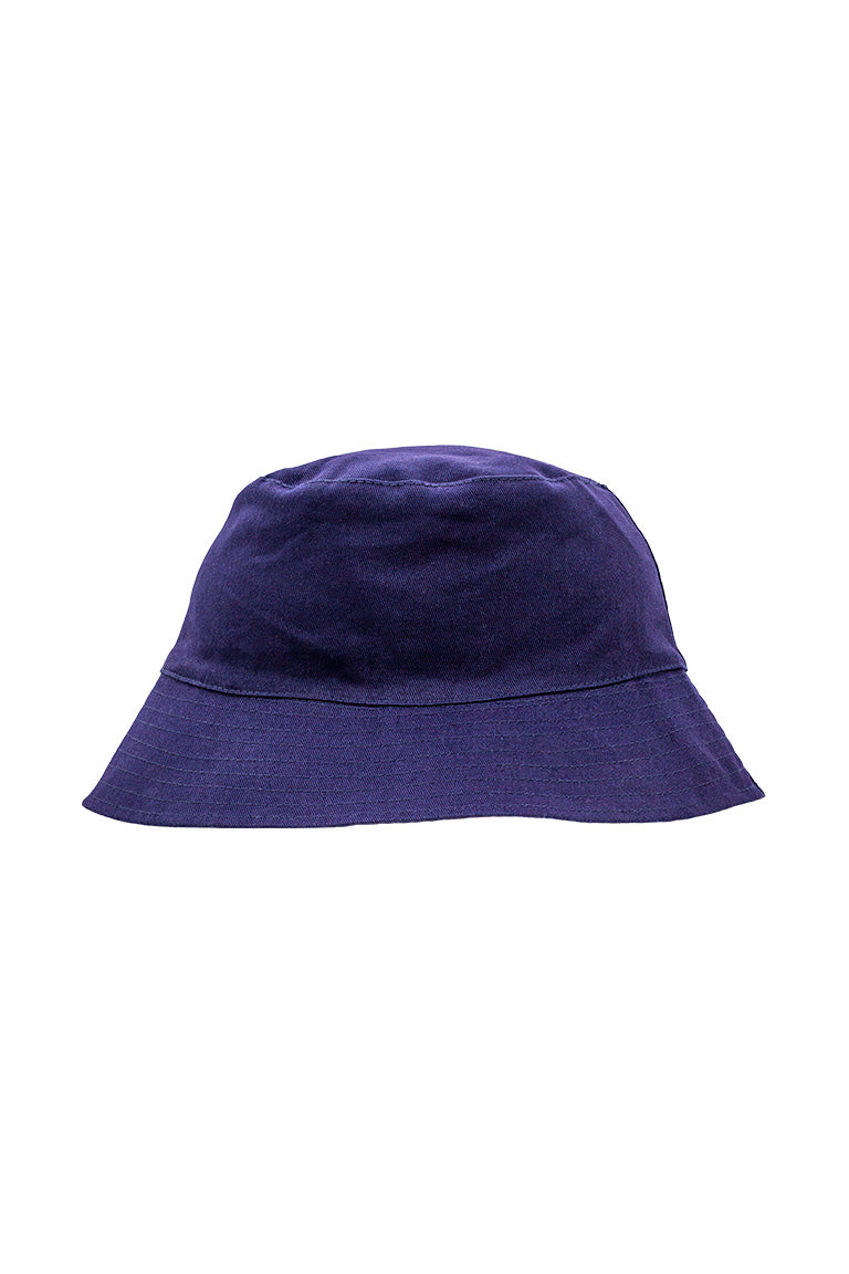 A flat view of the navy color for a floppy bucket hat