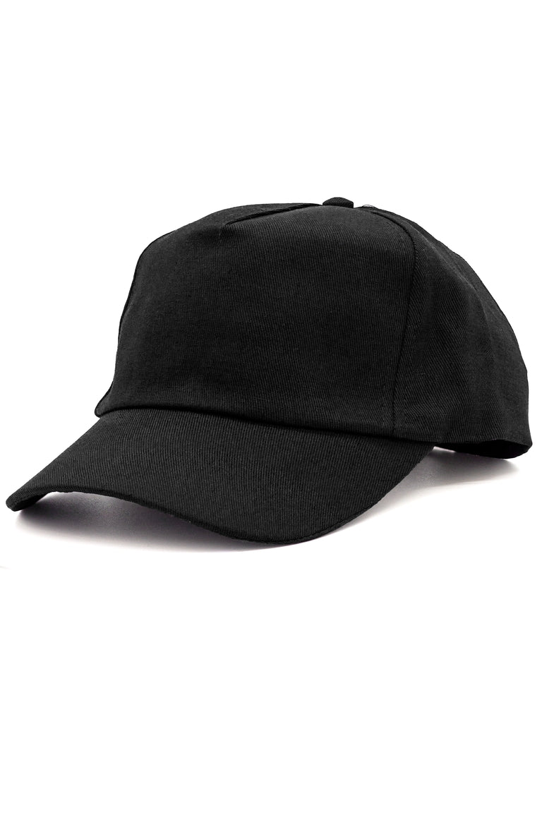 Front view of black color baseball hat
