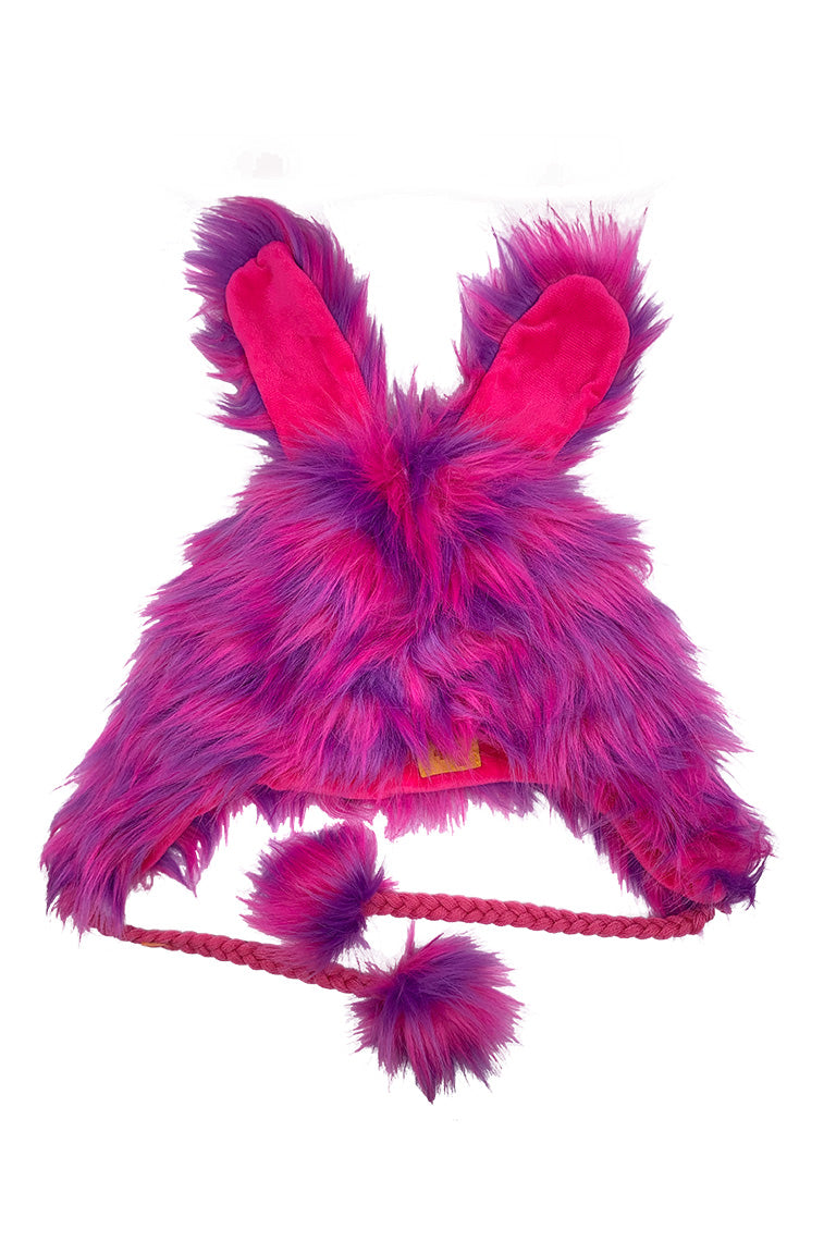 A pink fashion hat with the imitated design of a bunny