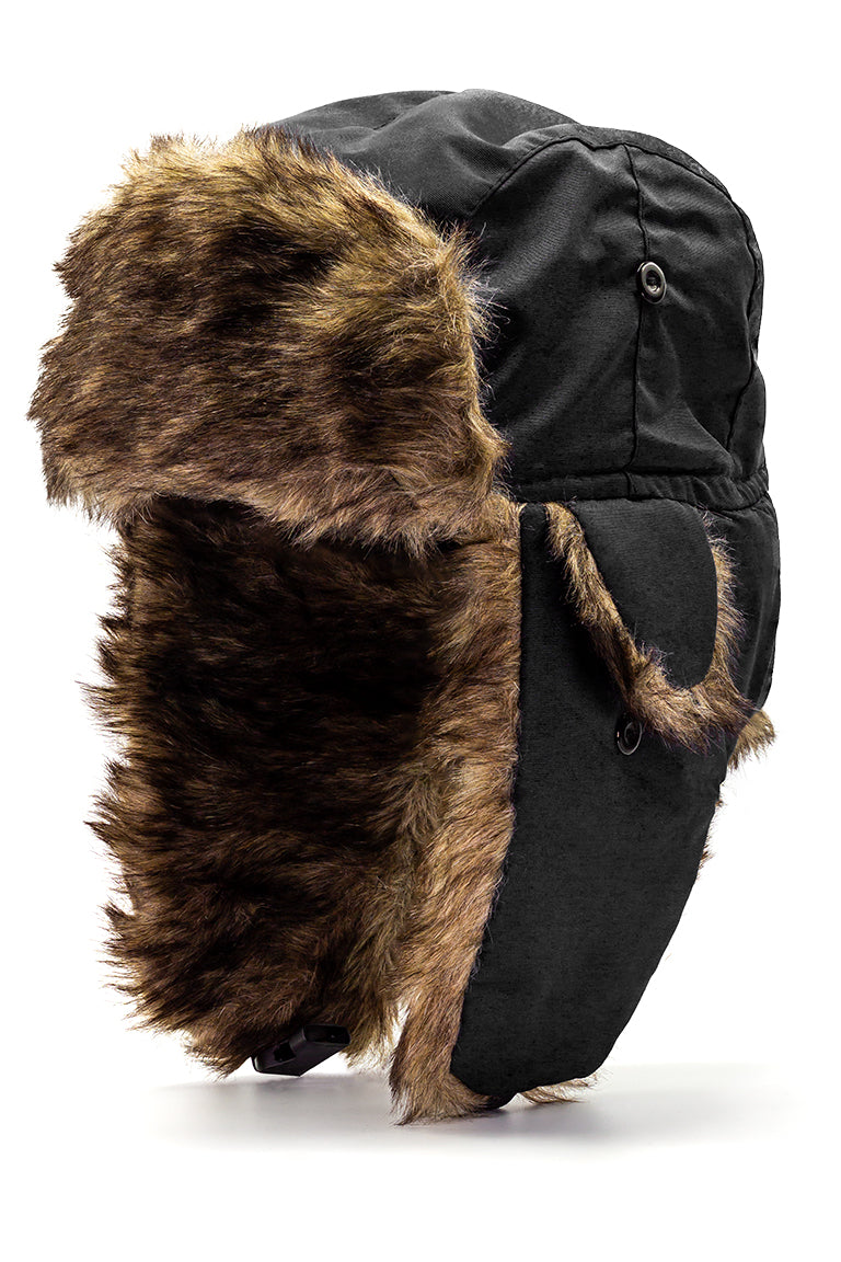 Black aviator hat with faux fur inside