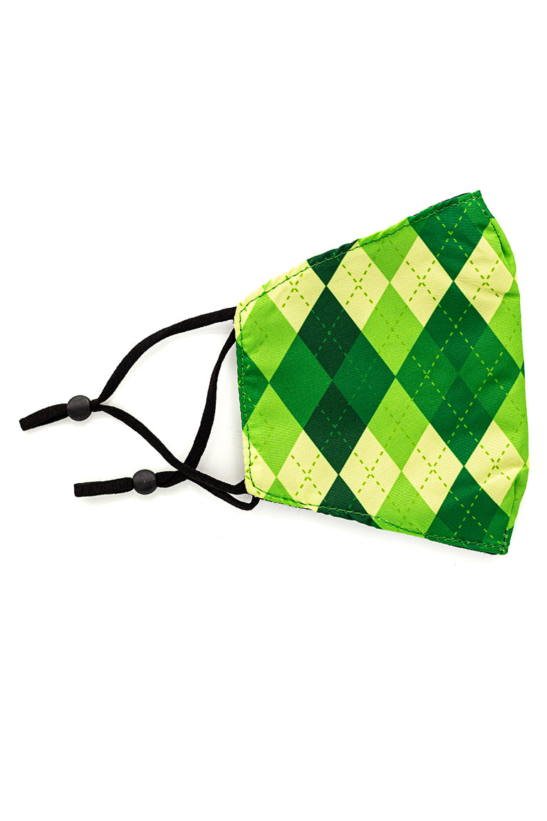 Adjustable Strap Fashion Mask - Green Plaid