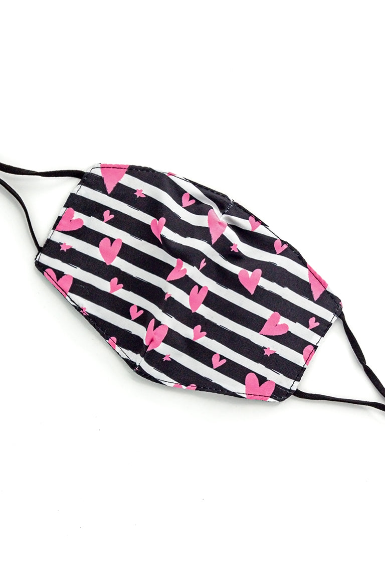Adjustable Strap Fashion Mask- Hearts and Stripes