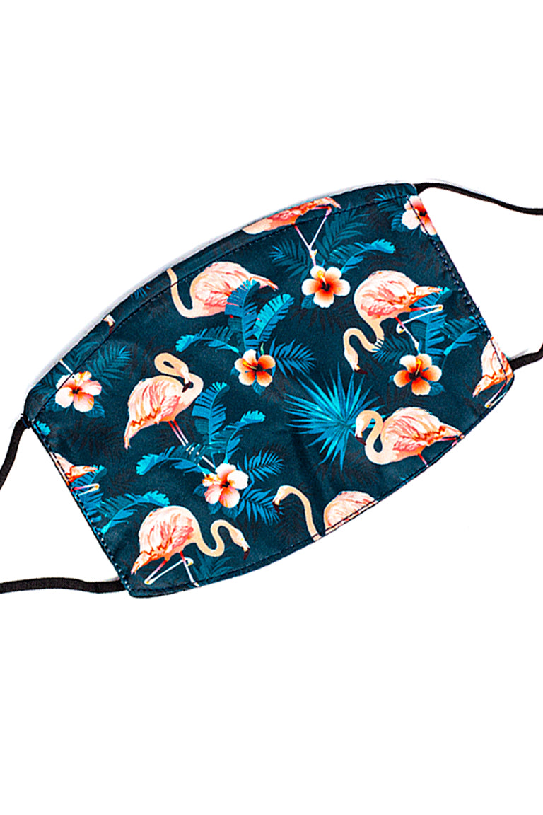 Mascarilla de moda de correa ajustable con alambre de nariz- flamencos tropicales
