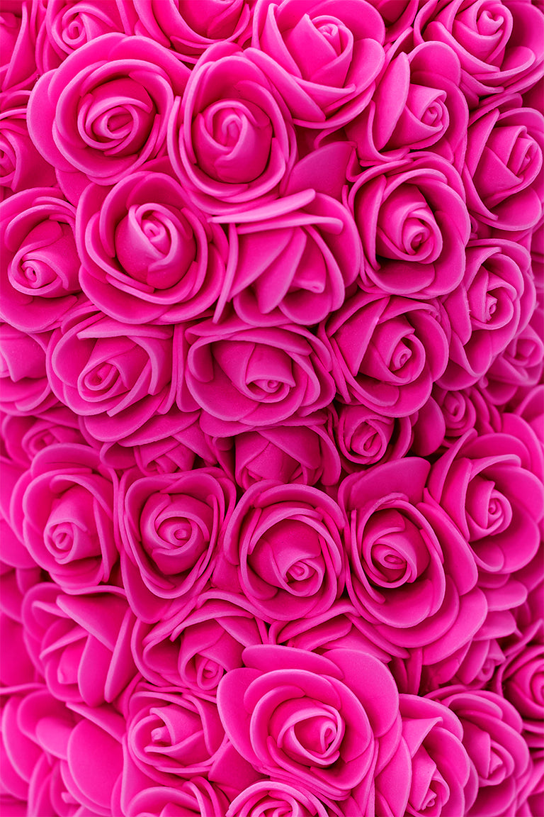 A close up shot of the rose color foam flowers