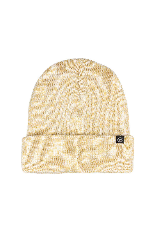 A two tone colored beanie of white and beige